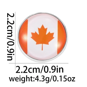 Detail view of a 2.2cm round Canada flag lapel pin showing exact size and weight metrics
