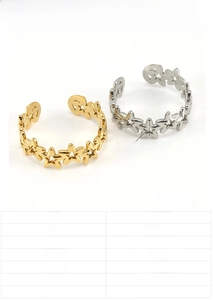 Detailed specs of hollow star adjustable steel rings with 18K gold plating