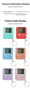 Detailed view of mini Tetris game consoles with keychains in multiple vibrant colors
