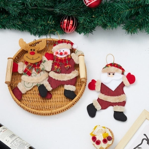 Three-piece Christmas tree hanging plush ornaments set featuring Santa Snowman and Deer