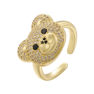 Sweet 18K gold teddy bear open ring with micro-pave colorful zircon crystals