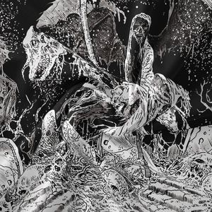 Detail of bohemian skull tapestry showing soft fabric texture and gothic black line art