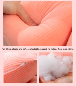 Detail view of pink corduroy cushion featuring high-elastic PP cotton and hidden zipper