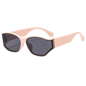Fashionable oversized pink square sunglasses with wide temples and dark grey lenses