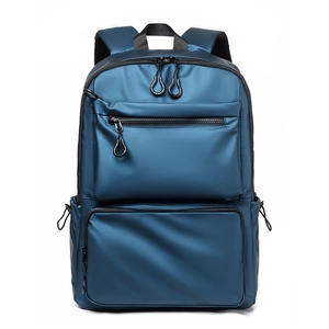 Minimalist deep blue water-resistant backpack with large capacity and multi-pocket design