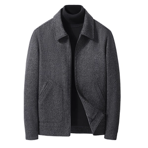 Men's Fashion Woolen Style Jacket Business Casual Lapel Zipper Outerwear Solid Color Warm Long Sleeve Coat For Autumn Spring