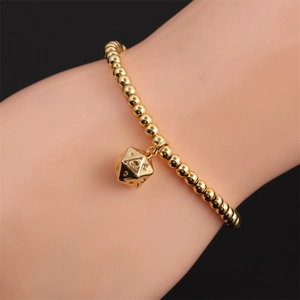 Bracciale elastico placcato in oro con ciondolo a forma di dado D20 per donne