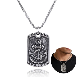 Vintage Stainless Steel Ship Anchor Dog Tag Pendant Necklace Nautical Punk Rock For Men Boys