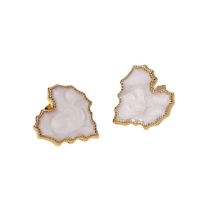 Elegant irregular heart-shaped gold studs with white enamel inlay for women