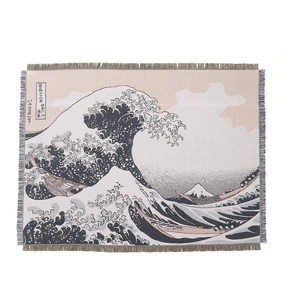 Bohemian Great Wave off Kanagawa woven blanket with tassels for wall decor and picnics