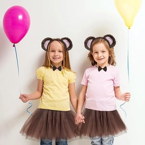 Brown plush monkey ears headband with matching bow tie and tutu skirt for kids costume
