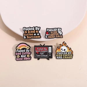 Funny Iced Coffee Slogan Enamel Pins Zinc Alloy Quotes Brooches For Clothes Bags Backpacks Women Men Fashion Jewelry Accessories