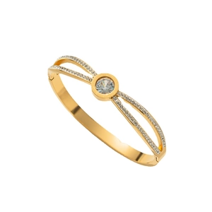 Rose gold titanium steel roman numeral bracelet with double ring pave set cubic zirconia