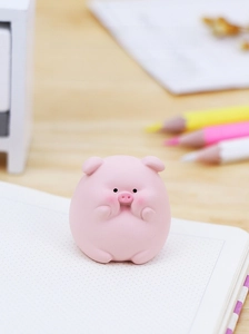 Cute pink resin pig figurine resting chin on hands for desk or car dashboard decor