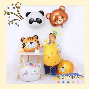Foil balloons featuring cute panda tiger and giraffe animal heads for party decor