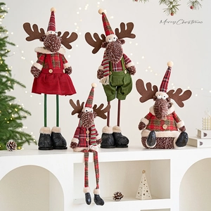 Nordic Christmas reindeer plush dolls set in red and green outfits for festive decor
