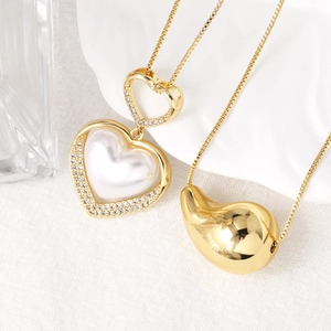 Copper Pendant Necklace Heart Artificial Pearl Zircon Waterdrop Bean Style Gold Plated Elegant Jewelry Gift For Women