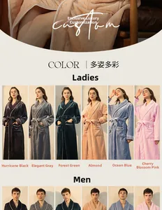 Thick flannel bathrobe collection featuring six elegant colors with waist belt details