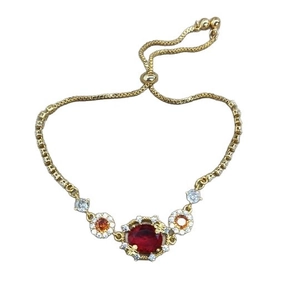 18K gold plated bracelet with oval red gemstone and adjustable slide buckle closure