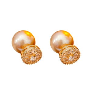 French vintage pearl drop earrings with gold plating and sparkling zircon studs