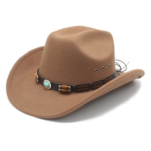 Chapeau de cowboy western classique en feutre marron avec bande turquoise et larges bords