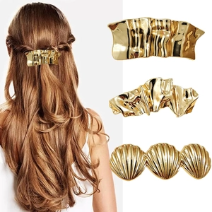 European Style Zinc Alloy Spring Hair Clip Electroplated Gold Silver Metallic Hairpin For Women Daily Fashion Accessories