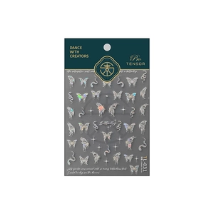 Autocollants 5D pour ongles avec papillons et serpents, texture laser argentée chic