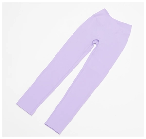 Legging de yoga taille haute lavande à plat sur fond blanc en tissu extensible