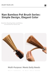 Detailed view showing flexible bamboo bristles and reinforced metal ring of the whisk brush