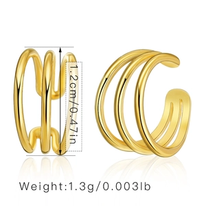 Detailed dimensions of bohemian triple layer gold ear cuff showing height and weight specs