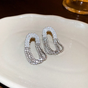 Elegant French style silver earrings with pearls and long sparkling zircon tassels