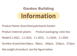 Detailed specifications for flower garden building blocks, showing models and piece counts.