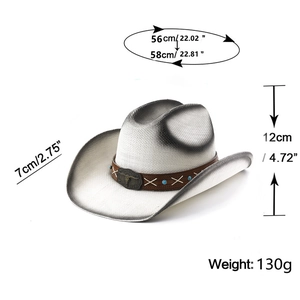 Detail of silver cowboy hat with vintage bull skull buckle and turquoise studded band