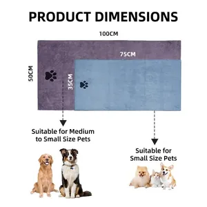 Thick microfiber pet towel size comparison chart for large and small quick-dry bath mats
