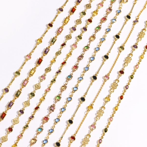 Square colorful zircon 18K gold plated copper necklaces in red yellow blue and purple