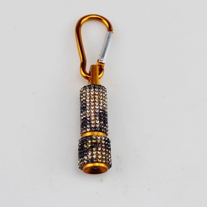 Mini LED flashlight keychain with camouflage rhinestones and a gold carabiner