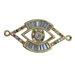 Golden Evil Eye connector with colorful cubic zirconia and crystal accents for DIY jewelry
