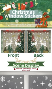 Detail of double-sided white reindeer and snowflake static window clings for Christmas