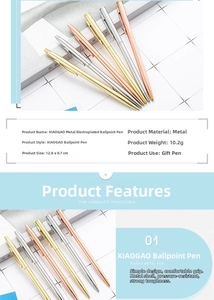 Detailed specs of electroplated metal ballpoint pens with dimensions and material info