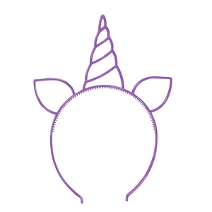 Line art illustration of a spiral unicorn horn and ears on a slim purple headband