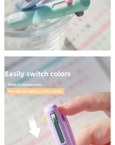 Detail of the multi-color pen clip switch showing how to change ink colors easily