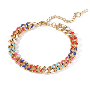 Colorful enamel Cuban link bracelet in gold stainless steel for minimalist fashion