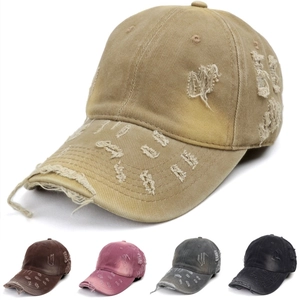 Baseball Cap Vintage Washed Cotton Distressed Ripped Hole Fashion Soft Top Adjustable Streetwear Unisex Sun Hat