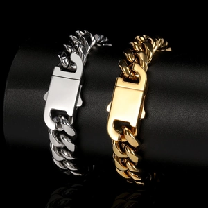 Polished silver and gold chunky Cuban link bracelets with heavy industrial spring clasps