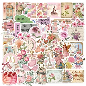 Vintage Pink Waterproof PVC Stickers Floral Architecture For Scrapbooking DIY Decor Guitar Laptop Journaling