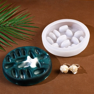 DIY round silicone resin mold for jewelry trays with green marble finish storage tray