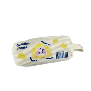 Süße Cord-Federtasche mit Hasen-Stickerei und praktischem Griff für Schüler im Kawaii-Stil