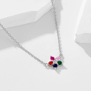 S925 sterling silver necklace with a colorful zircon flower pendant for women
