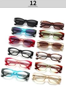 Catalogo dettagliato con 12 opzioni di colore per eleganti occhiali da sole geometrici cat-eye