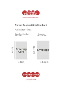 Size specification chart for dry flower bouquet card and matching envelope set